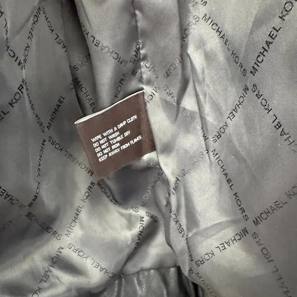 Michael Kors Men’s Black Faux Leather Jacket Size L Damage to Neck Area
